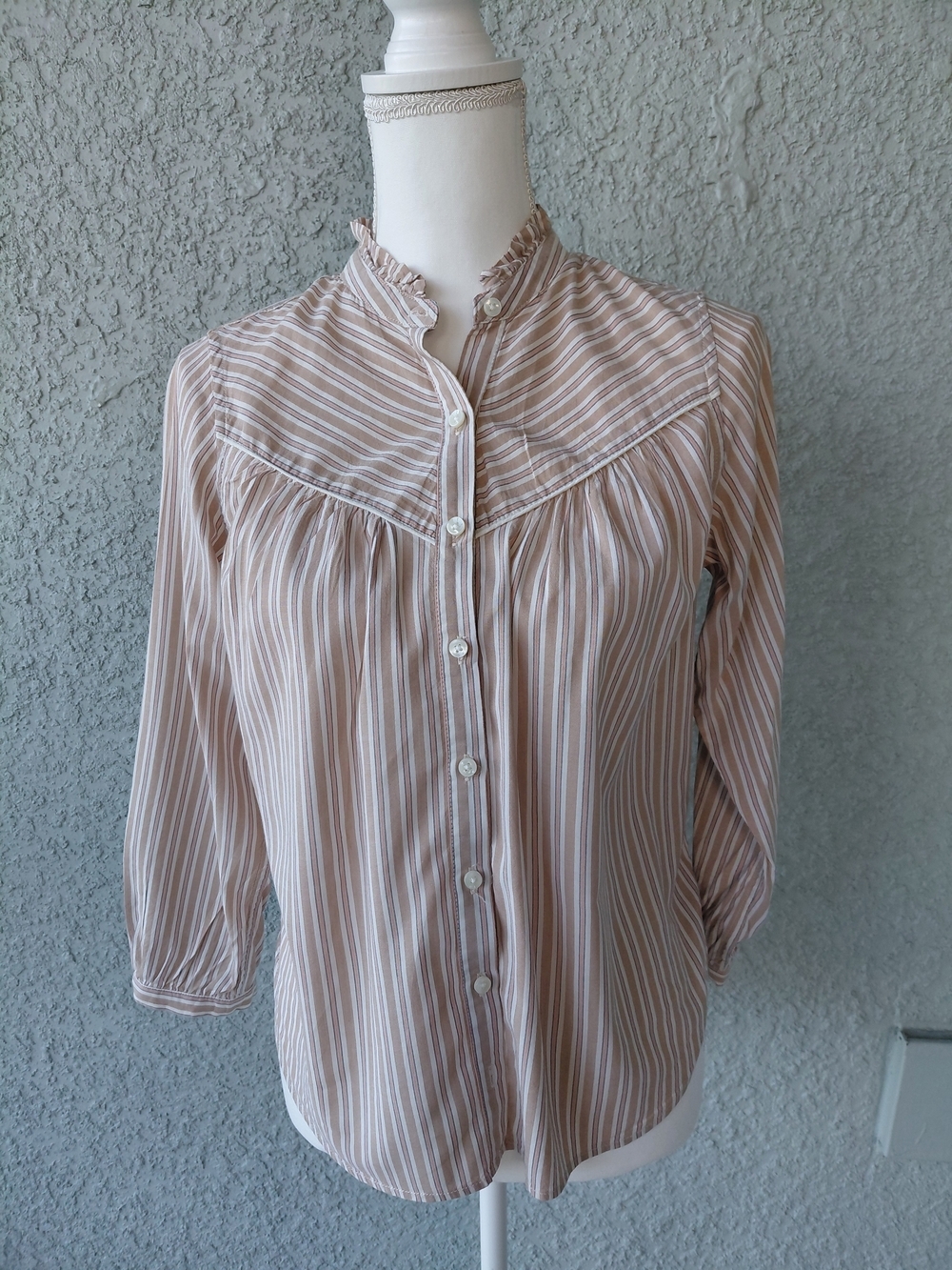 Trovata Birds of Paradis Striped Blouse XS Ruffle Collar Cotton Blend - Picture 2 of 10